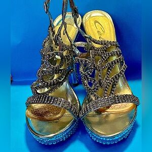 Strappy rhinestones wedge stiletto sexy heels sz 10M